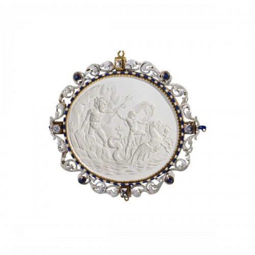 Large Rock Crystal Pendant of the Triumph of Neptune. Italian, 19th century