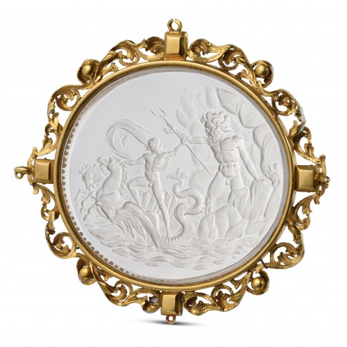 Antique Jewellery  - Large Rock Crystal Pendant of the Triumph of Neptune. Italian, 19th century