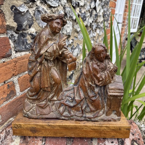 Religious Antiques  - Oak Relief of the Annunciation, Southern Netherlands  early 16th century.