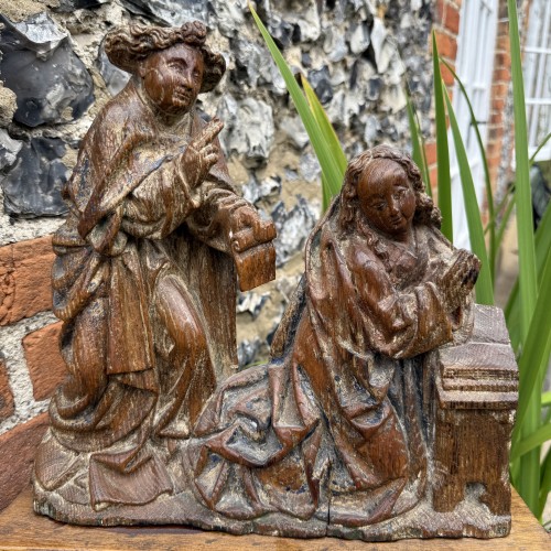 Antiquités - Oak Relief of the Annunciation, Southern Netherlands  early 16th century.