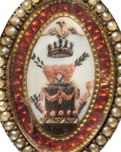 Gold and Enamel Love Token Brooch with Allegorical Motif - Antique Jewellery Style 