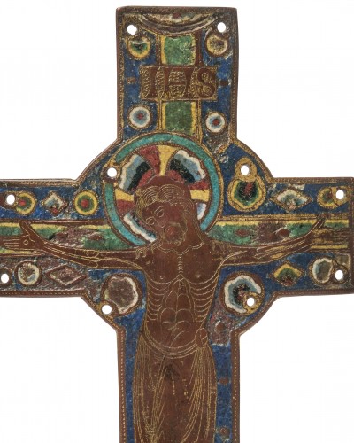 Religious Antiques  - Engraved Champlevé Enamel Crucifix, Limoges France, circa 1200
