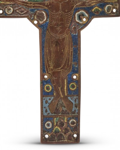 Engraved Champlevé Enamel Crucifix, Limoges France, circa 1200 - 