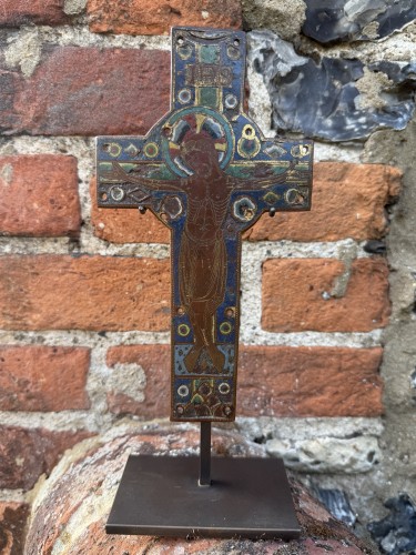 Engraved Champlevé Enamel Crucifix, Limoges France, circa 1200 - 