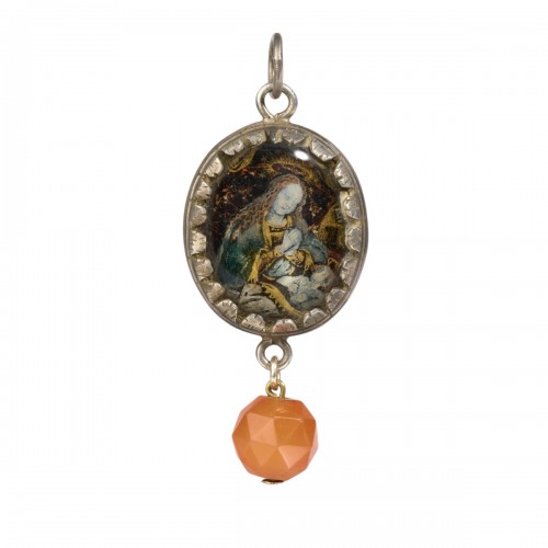 Eglomisé Pendant of the Virgin and Child with Reliquary