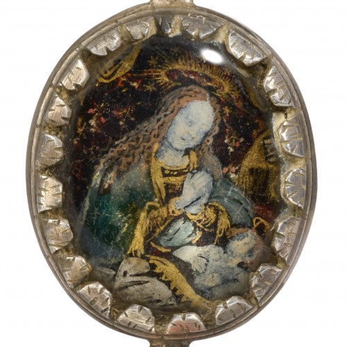 Eglomisé Pendant of the Virgin and Child with Reliquary - Religious Antiques Style 