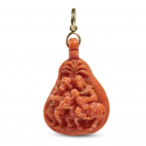Pendentif dévotionnel double face en corail et or - Art sacré, objets religieux Style 