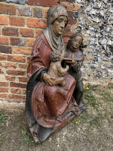  - Polychromed Limewood Sculpture of Anna Selbdritt. South German, 16th centur