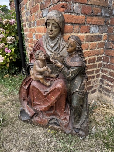 Antiquités - Polychromed Limewood Sculpture of Anna Selbdritt. South German, 16th centur