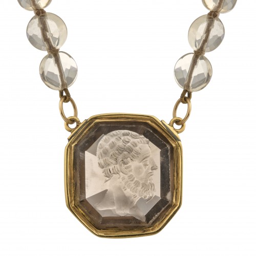 Gold-Mounted Smoky Quartz Intaglio Necklace, 19th century