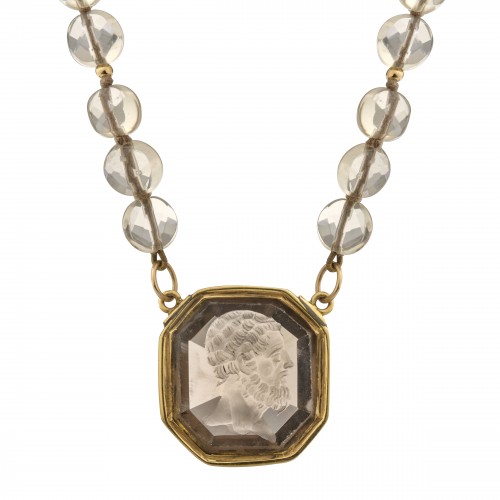 Gold-Mounted Smoky Quartz Intaglio Necklace, 19th century - Antique Jewellery Style 