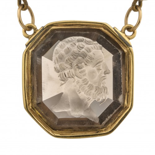 Antique Jewellery  - Gold-Mounted Smoky Quartz Intaglio Necklace, 19th century
