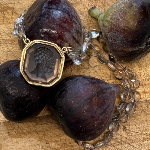 17th century - Gold-Mounted Smoky Quartz Intaglio Necklace, 19th century