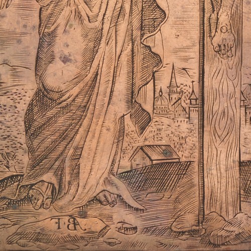 XVIIe siècle - Planche d'impression de la Crucifixion par Alessandro Badiale, Bologne milieu du XVIIe siècle