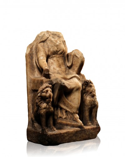 Marble Statuette of Cybele Enthroned, Roman Empire circa 3rd Century A.D.  - Ancient Art Style 