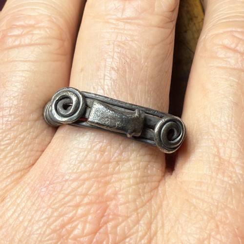 Silver Ring with Spiralled Terminals and Axe-Motif, Balkans 1st–2nd centur - Ancient Art Style 