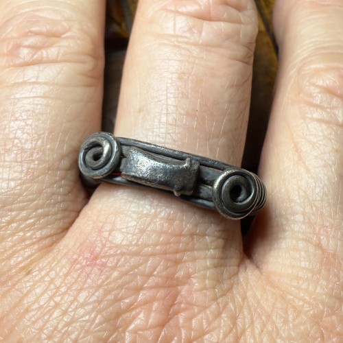 BC to 10th century - Silver Ring with Spiralled Terminals and Axe-Motif, Balkans 1st–2nd centur