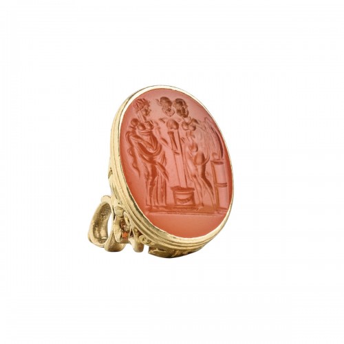 Gold fob seal with Renaissance intaglio of herm and figures