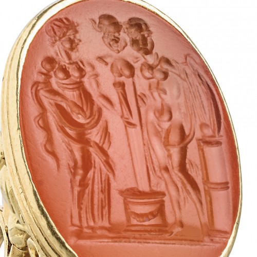 Gold fob seal with Renaissance intaglio of herm and figures - Antique Jewellery Style 