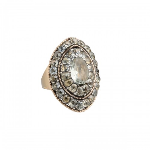 Aquamarine Cluster Ring in Silver and Gold, Portugal late 18th century