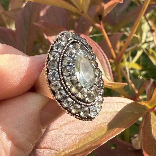 18th century - Aquamarine Cluster Ring in Silver and Gold, Portugal late 18th century