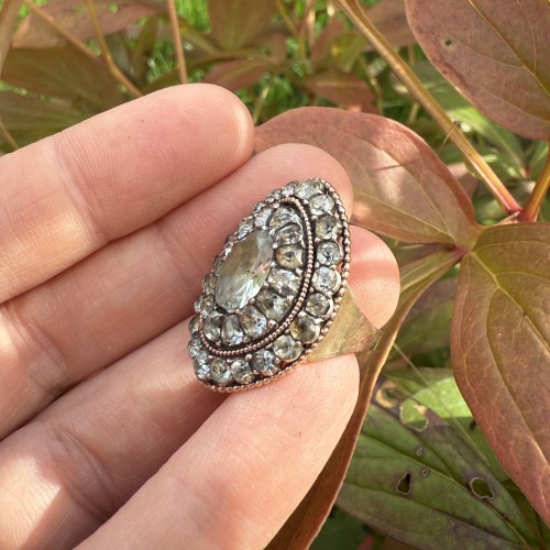Antiquités - Aquamarine Cluster Ring in Silver and Gold, Portugal late 18th century