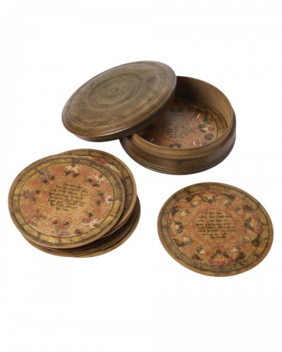 Set of Twelve Elizabethan Painted Trenchers, England 16th century