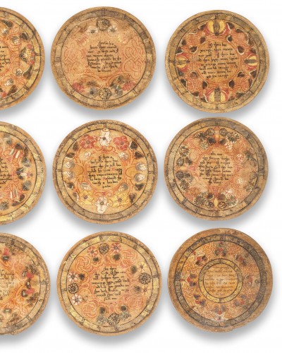 Set of Twelve Elizabethan Painted Trenchers, England 16th century - 