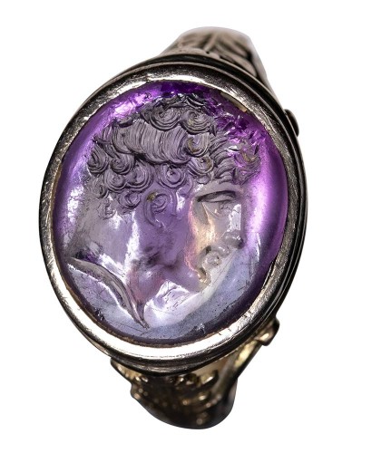 19th-Century Gold Ring.with Greek Hellenistic Amethyst Intaglio of a Youth, - 