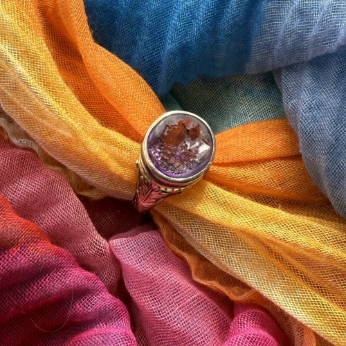 19th-Century Gold Ring.with Greek Hellenistic Amethyst Intaglio of a Youth, - 
