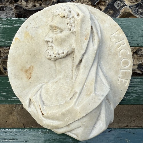 Antiquités - Marble Relief Portrait of Hercules, Italy 18th / 19th century.