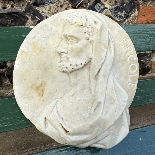 Antiquités - Marble Relief Portrait of Hercules, Italy 18th / 19th century.