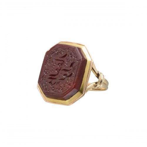 Gold Ring with a Persian Inscribed Carnelian Intaglio dated 1179 AH / 1765 