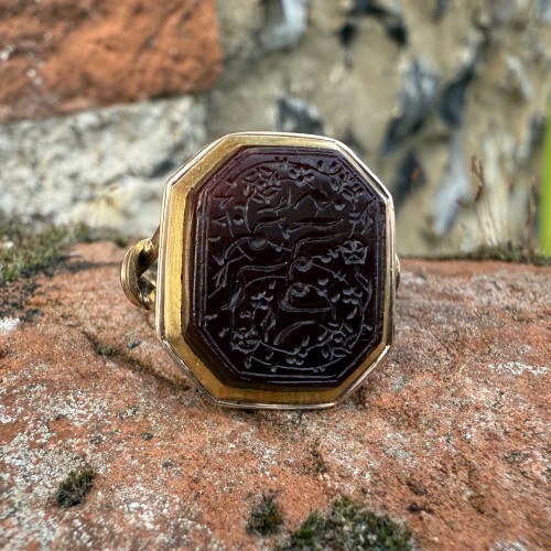 Antique Jewellery  - Gold Ring with a Persian Inscribed Carnelian Intaglio dated 1179 AH / 1765 