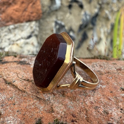  - Gold Ring with a Persian Inscribed Carnelian Intaglio dated 1179 AH / 1765 