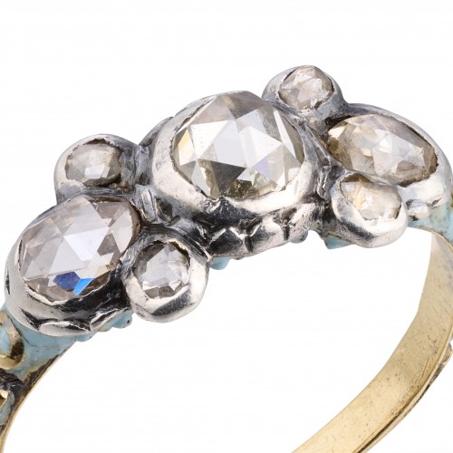 Rose-Cut Diamond and Blue Enamel Ring England circa 1680–1700 - Antique Jewellery Style 