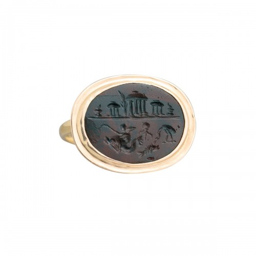 Gold Ring with a Roman Magical Jasper Intaglio Roman,1st–2nd century AD. 