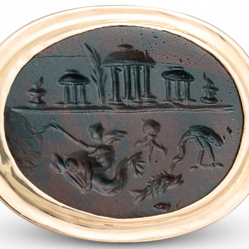 Gold Ring with a Roman Magical Jasper Intaglio Roman,1st–2nd century AD.  - Antique Jewellery Style 