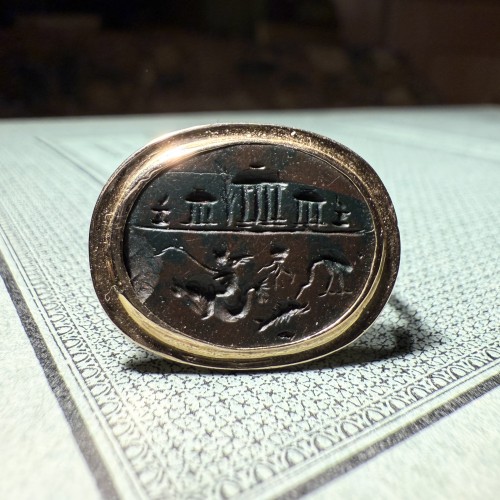 Gold Ring with a Roman Magical Jasper Intaglio Roman,1st–2nd century AD.  - 