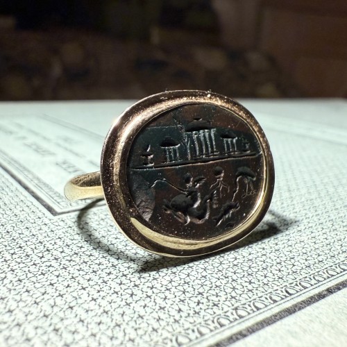 BC to 10th century - Gold Ring with a Roman Magical Jasper Intaglio Roman,1st–2nd century AD. 