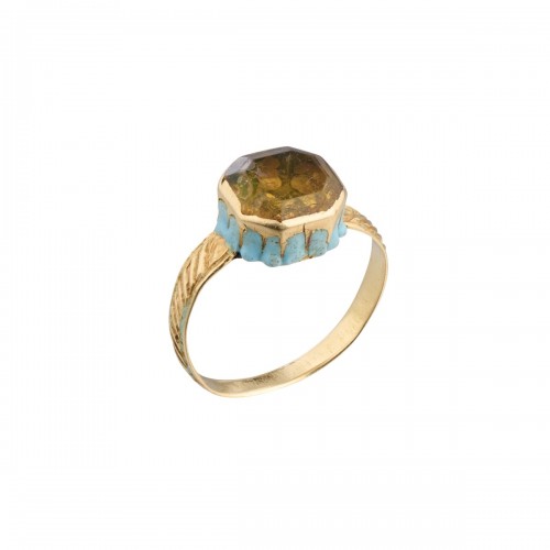 Gold Ring with Enamelled Bezel and Table-Cut Paste, England mid-17th century