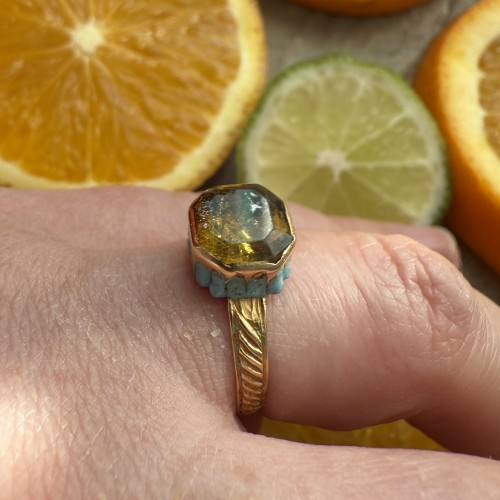  - Gold Ring with Enamelled Bezel and Table-Cut Paste, England mid-17th century