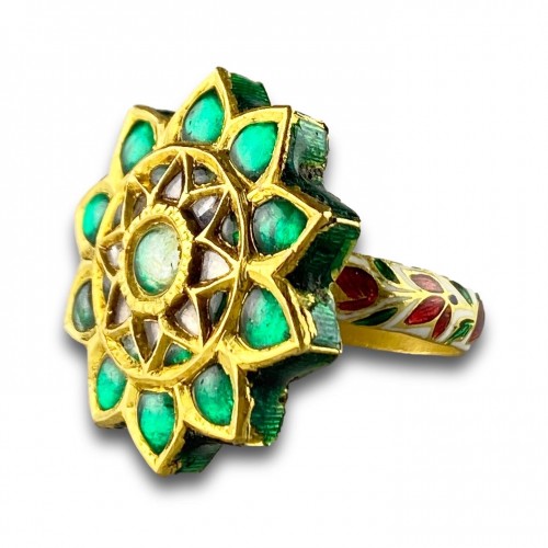  - A foiled emerald, paste &amp; enamel ring. Indian, early 20th century.