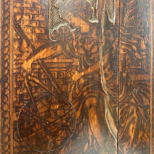 Cabinet de pyrogravure en bois de cyprès. Italie du Nord, fin du 16e siècle - Mobilier Style 