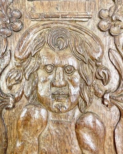 Sculpture  - A large oak relief of a grotesque figure, France dated 1660