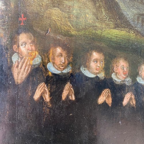 Peinture de la crucifixion du Christ avec des donateurs. Allemand, vers 1633. - 
