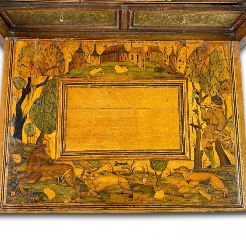 17th century - Marquetry table cabinet. South German, first half of the 17th century.