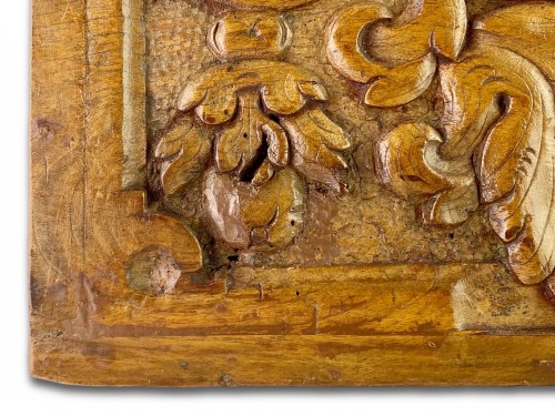 Pair of walnut panels carved with mascarons. French, late 16th century. - 