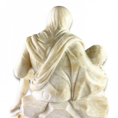 Antiquités - Sculpture en albâtre de la pieta. Français ou italien, 17e siècle.