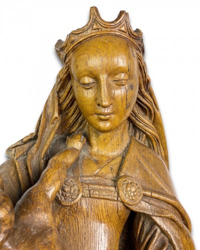 Sculpture en chêne de la vierge et de l'enfant. Nord de la France, début du 16e siècle - 